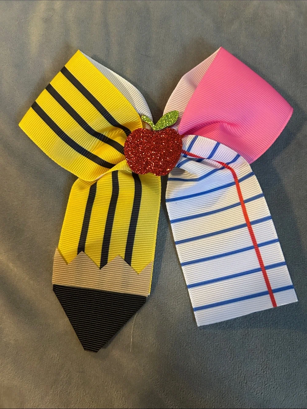 Kids Pencil & Notebook School Bow Hair Clip - Pink, Yellow, White